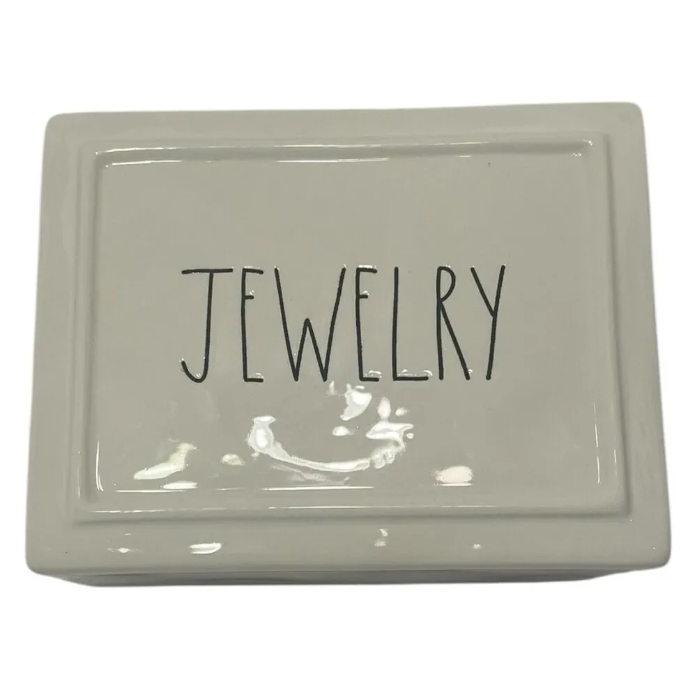 Jewelry Box Rae Dunn Ceramic White Lidded Vanity Organizer Farmhouse Decor